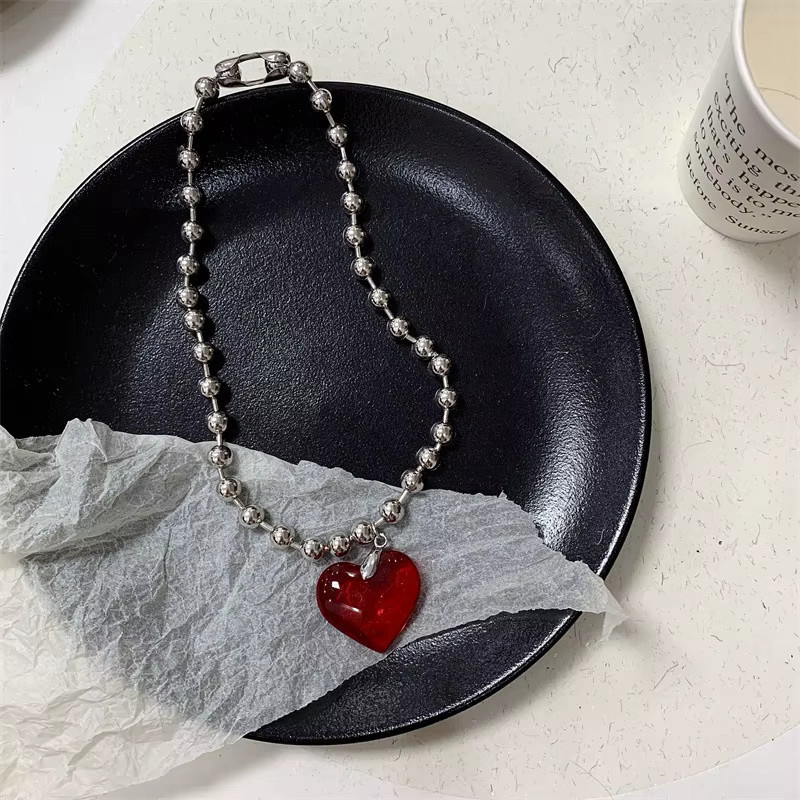Erpels Halskette, rotes Herz Anhänger, Kristall, Silber, Unisex - Bild 2