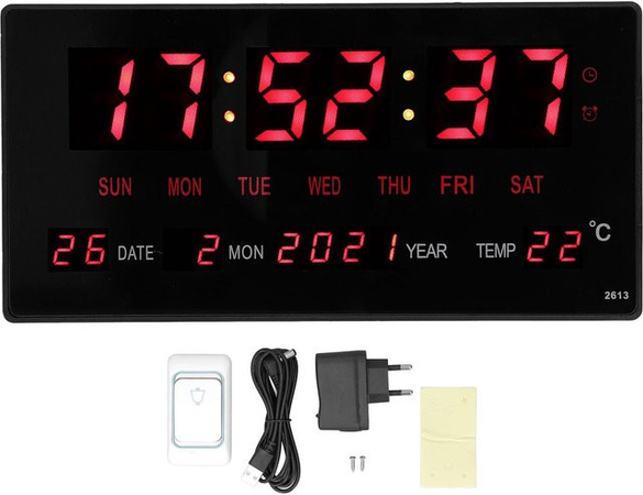 TOMTOP JMS LED Digitale Wanduhr mit großem Display, Kalender und Thermometer, Schwarz/Rot