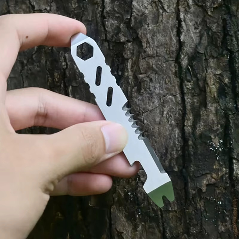 Multifunktionales Mini EDC Werkzeug aus Edelstahl in Silber mit Inbusschlüssel, Flaschenöffner und Stemmeisen für Outdoor und Fahrradreparaturen - Bild 3