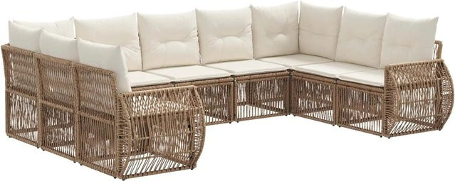 vidaXL Gartensofa-Set 9-teilig in U-Form aus Poly-Rattan in Beige mit Polsterung und pulverbeschichtetem Stahlgestell - Bild 1