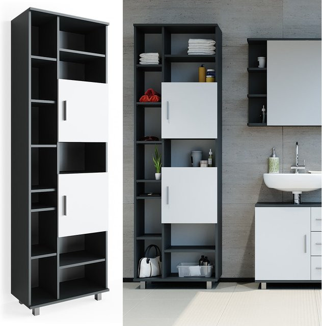 Vicco Badschrank Ilias Weiß Anthrazit B: 60 cm, H: 190 cm - Bild 1