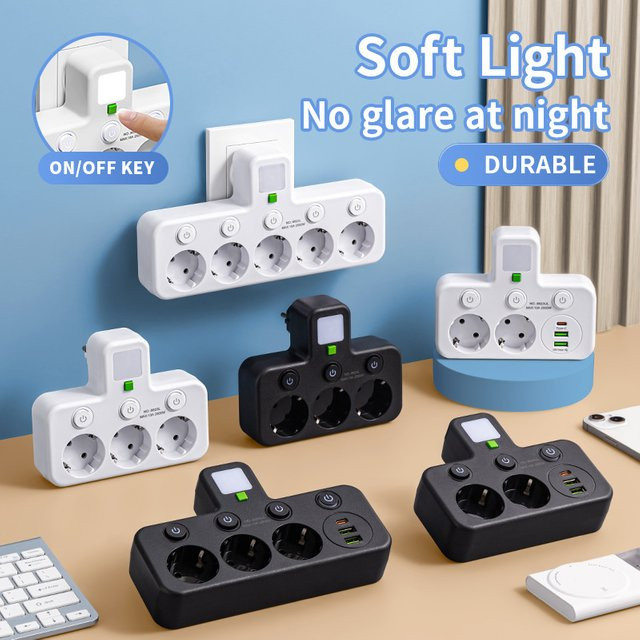 Szaoju Wandsteckdosenleiste mit 4 EU-Steckdosen, 2 USB-Anschlüssen und 1 USB-C-Anschluss, 2500 W maximale Stromversorgung - Bild 1