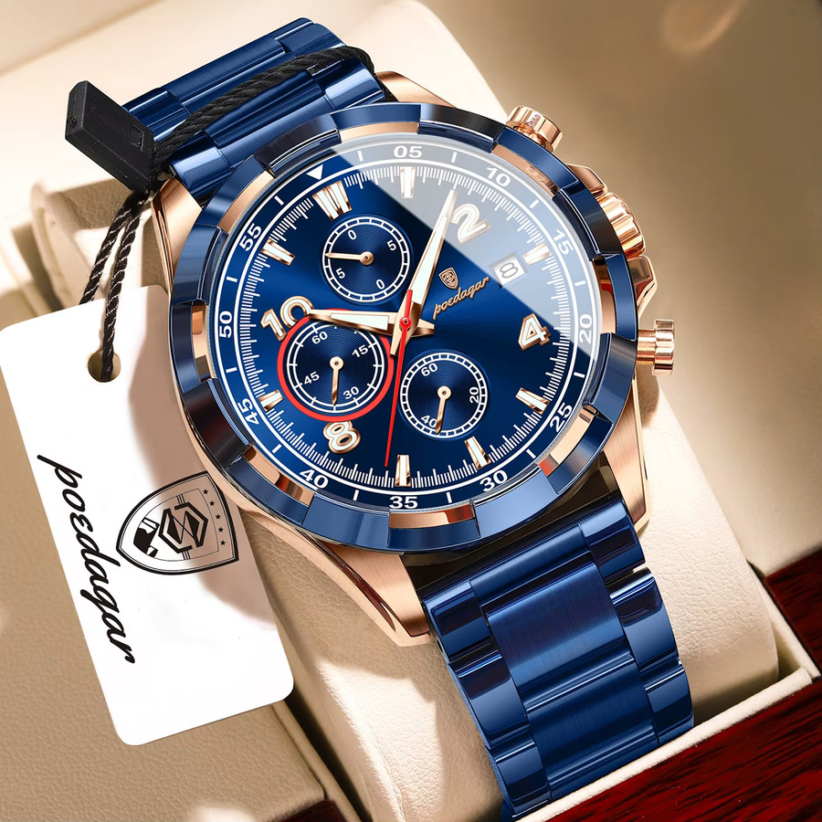 POEDAGAR Chronograph, Quarz, Edelstahl, Schwarz, Herren - Bild 2