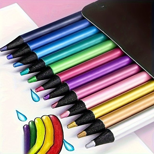 12-teiliges Metall-Buntstift-Set mit pigmentierten Farben in Multicolor für Künstler und Erwachsene - Bild 1