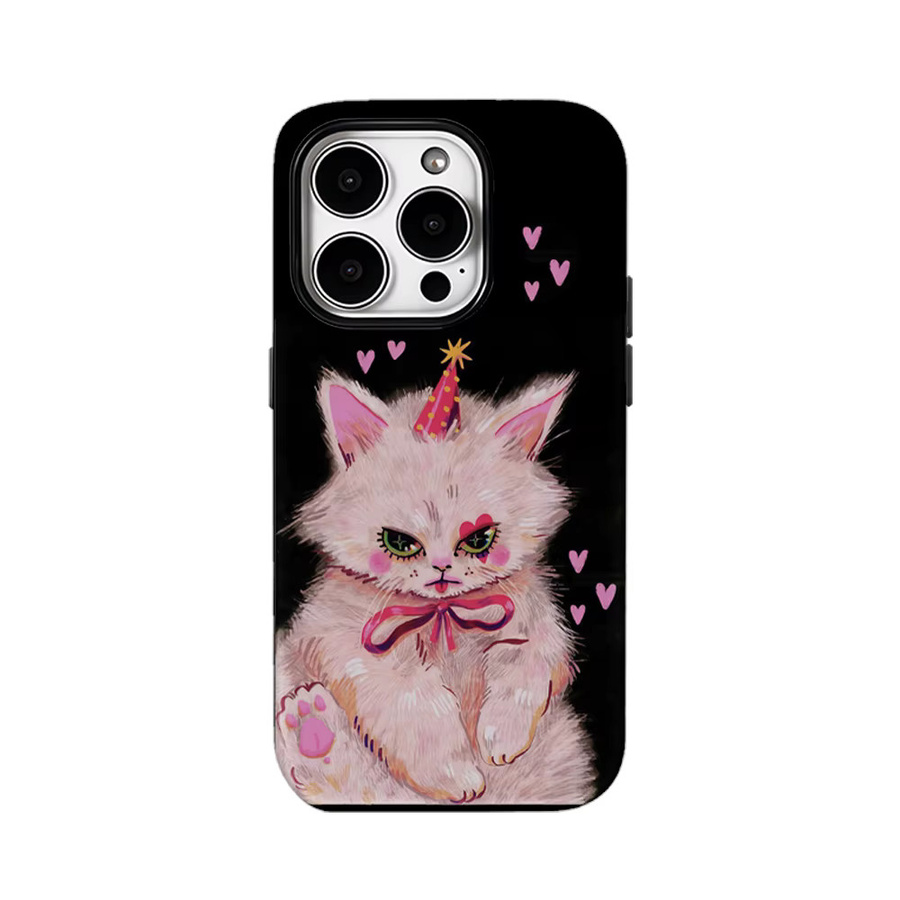 Potdemiel Handyhülle mit Rosa Herz und Kätzchen Design für iPhone 17 16 15 14 13 12 Pro Max Plus mit doppelschichtiger Rückseite in Pink und Schwarz - Bild 6