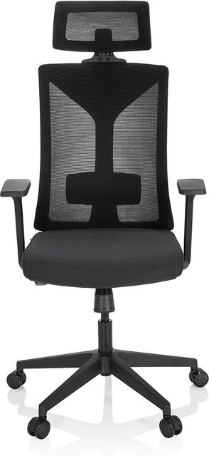 hjh OFFICE Bürostuhl KODIAK in Schwarz mit Kopfstütze, Armlehnen und Netzstoff-Polsterung - Bild 1