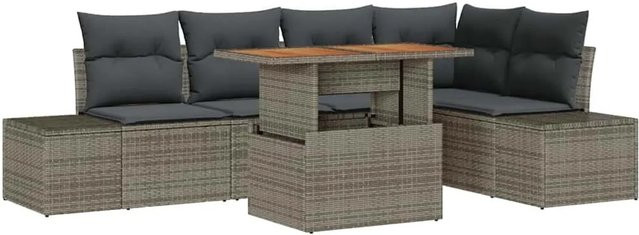 vidaXL 6-teiliges Garten-Sofa-Set in Grau aus Poly Rattan mit Stauraum und Tisch - Bild 1