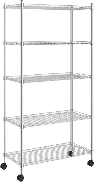 vidaXL Lagerregal mit 5 verstellbaren Böden und Rollen in Chrom, B/T/H: 75 x 35 x 155 cm - Bild 1