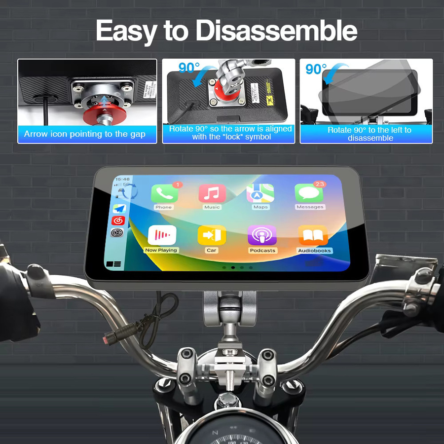 Grandnavi Tragbares 6,5 Zoll Motorrad Display mit Wireless CarPlay und Android Auto, IP67 Wasserdicht, Bluetooth, Schwarz - Bild 5