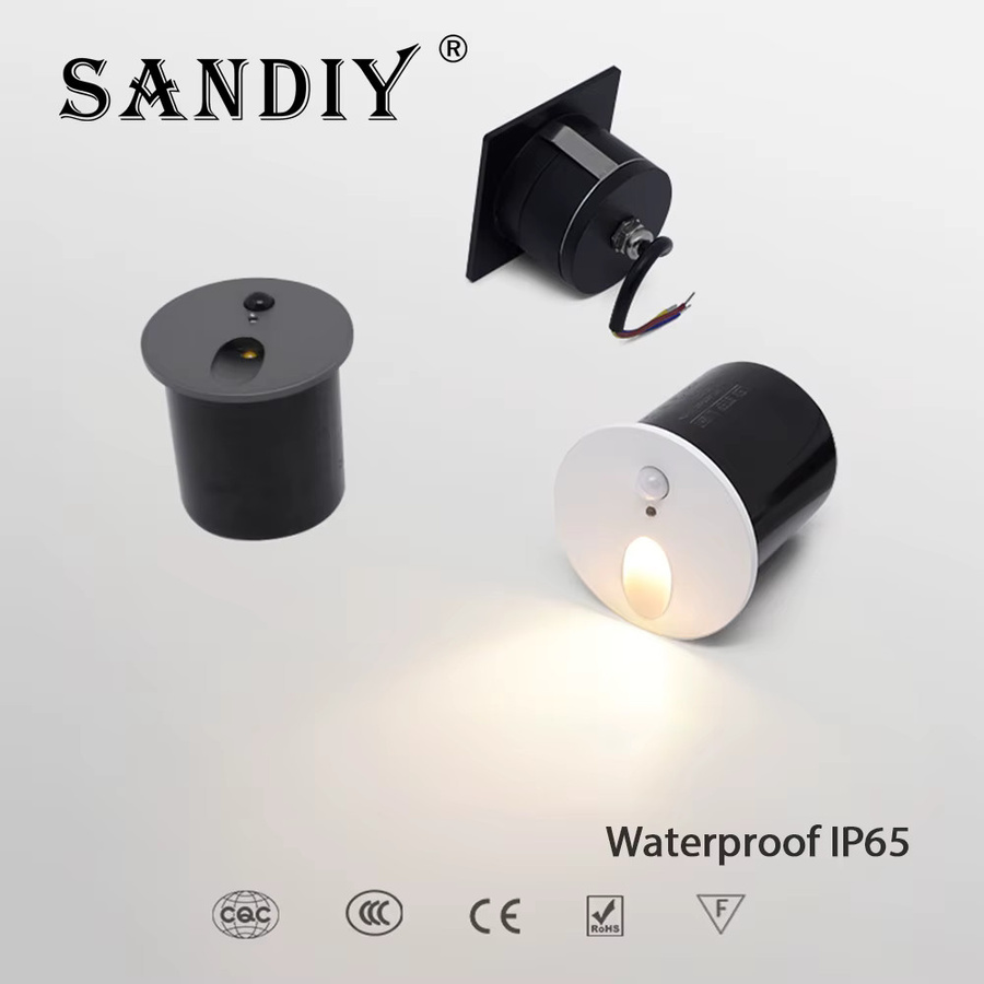 Sandiy LED Treppenleuchte mit Bewegungssensor, runde Einbau-Wandlampe für Outdoor und Indoor, IP65 wasserdicht, warmweiß, weiß - Bild 3