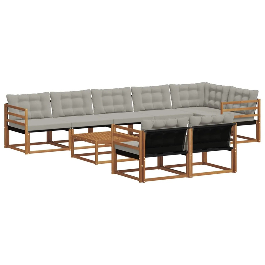 vidaXL Outdoor-Sofagarnitur 9-teilig aus massivem Akazienholz mit Textilene und Kissen in Natur und Hellgrau - Bild 2