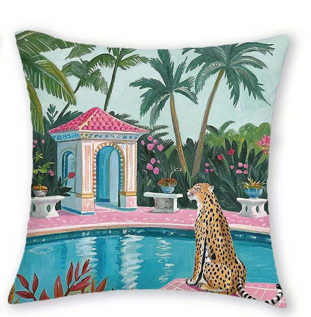 Dekorative Kissenhülle JMG Clothing mit Vintage Tropischem Tiger und Zebra Motiv, Mehrfarbig, B/B: 50 x 50 cm - Bild 1