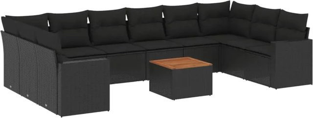 vidaXL 11-teilige Garten-Sofagarnitur aus Poly-Rattan und Akazienholz in Schwarz mit Kissen - Bild 1