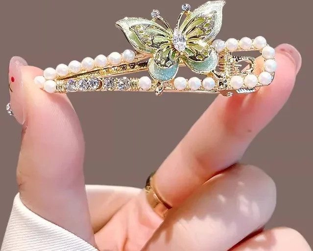 HIYAYZ Haarspange Schmetterling mit Perlen und Strass, Damen - Bild 1