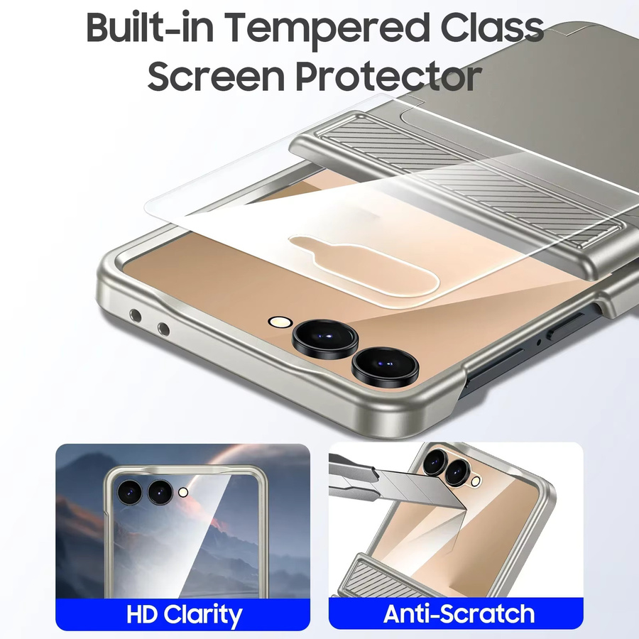 Samsung Galaxy Z Flip 7 Handyhülle mit Kartenclip und RFID-Schutz sowie Displayschutzfolie in Titan - Bild 3