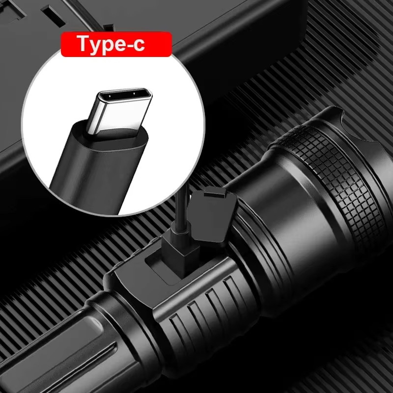 KDULIT LED-Taschenlampe in Schwarz, wiederaufladbare Hochleistungs-Taschenlampe mit USB-C-Anschluss und zoombarem Licht für Outdoor, Camping und Notfälle - Bild 4