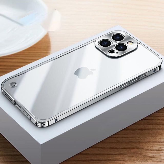 DUODUO 3C Handyhülle mit Metallrahmen und Objektivschutz für iPhone 11 bis iPhone 17 Pro Max aus Aluminiumlegierung in Silber - Bild 1