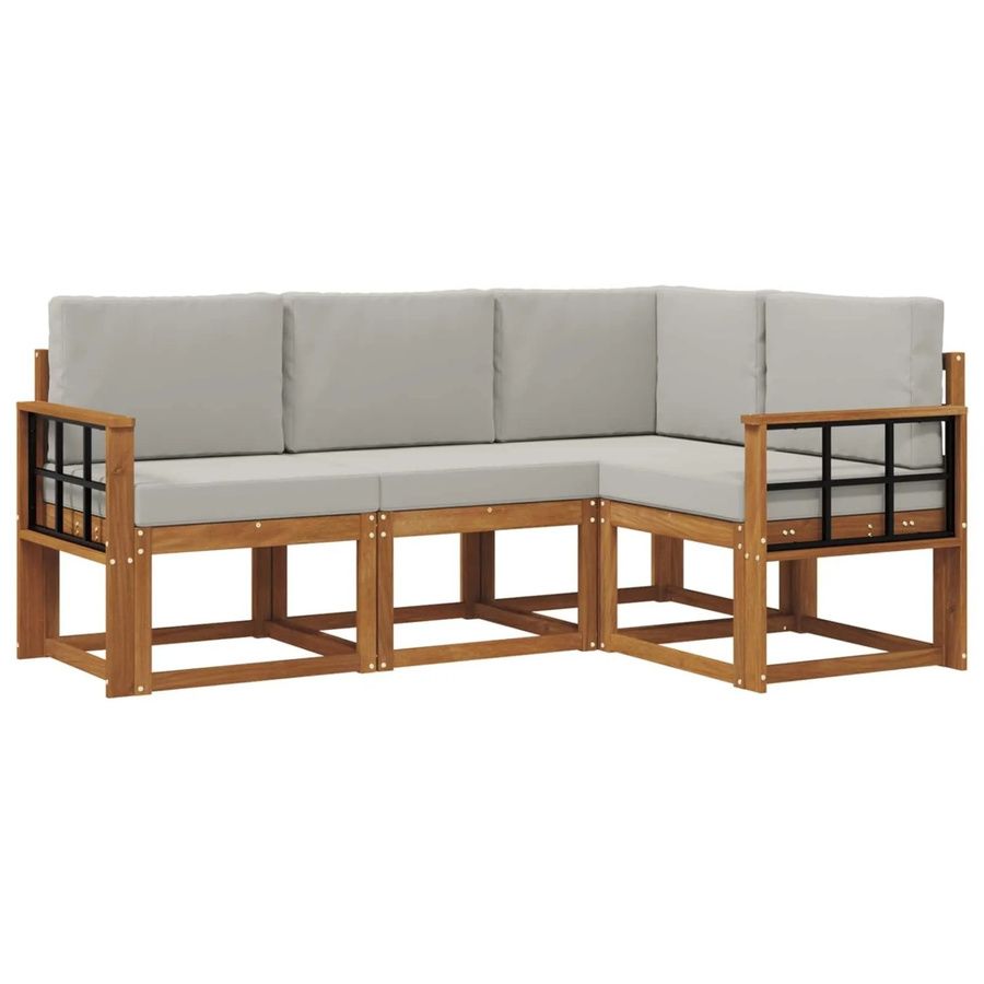 vidaXL Outdoor-Sofagarnitur in L-Form aus massivem Akazienholz mit Kissen in Grau und Natur - Bild 2