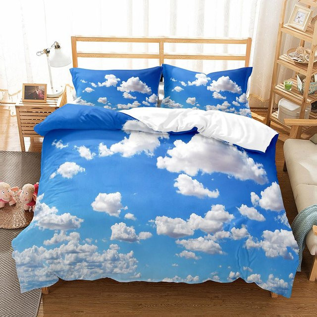 Bettwäscheset Weiße Wolke von Binchi Outdoor Product mit Kissenbezug, Farbe Weiß und Blau, Material Mikrofaser, B/H: 135 x 200 cm - Bild 1