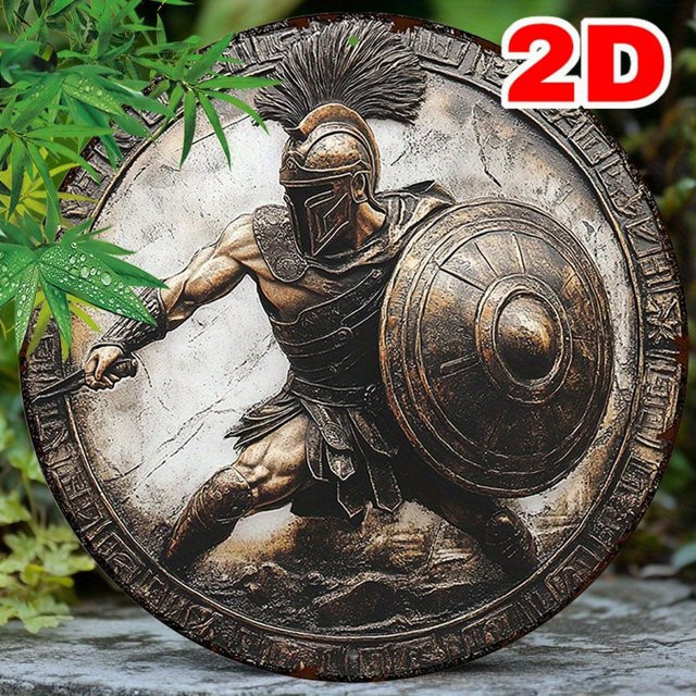CIFBUY Antiker Griechischer Krieger-Schild als 2D-Metall-Wandkunst aus Aluminium, Farbe: Braun, Durchmesser: 20,3 cm - Bild 1