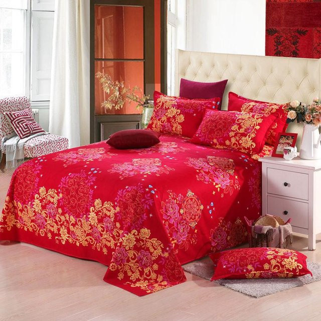 WTEMPO Bettlaken aus Baumwolle und Mikrofaser mit floralem Muster in Rot, B/T: 160 x 230 cm - Bild 1