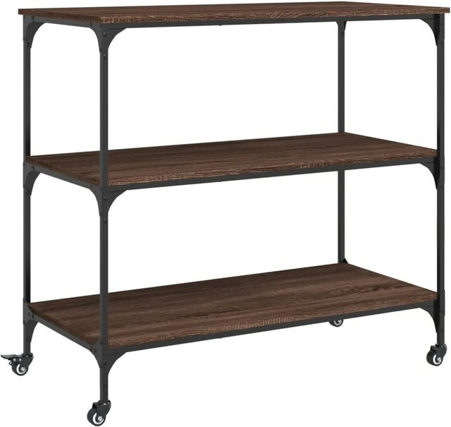 vidaXL Küchenwagen in Eiche Braun im Vintage-Design aus Holzwerkstoff und Stahl, B/T/H: 102 x 50 x 95 cm - Bild 1