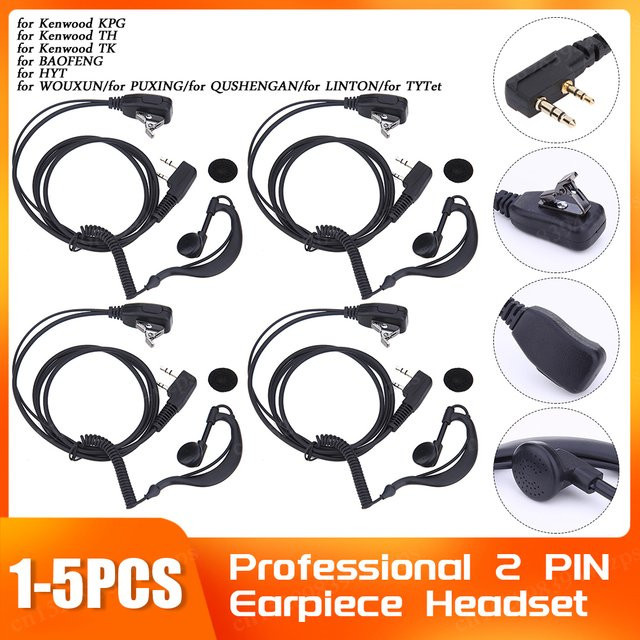 Baofeng 2 Pin Walkie Talkie Headset mit PTT Mikrofon und In-Ear Kopfhörer in Schwarz - Bild 1