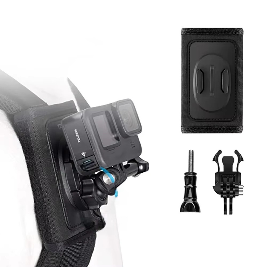 TELESIN Rucksack-Schultergurthalterung mit 360 Grad drehbarer Schnalle und doppeltem J-Haken in Schwarz für GoPro Hero, Insta360 und DJI OSMO Action - Bild 1