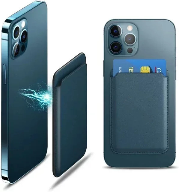 VIKEFON Magnetische Leder Brieftasche Schutzhülle für iPhone und Samsung Galaxy in Blau - Bild 1