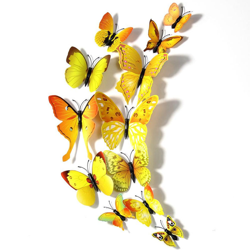 12 Stück 3D-Schmetterling-Wandaufkleber aus PVC in Gelb zur magnetischen Raumdekoration von xianyi01 - Bild 2