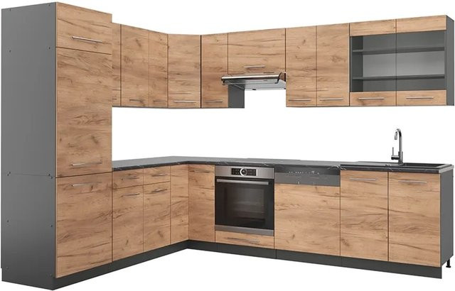 Vicco Fame-Line Eckküche Goldkraft in Eiche und Anthrazit, B: 227 cm, B: 287 cm - Bild 1
