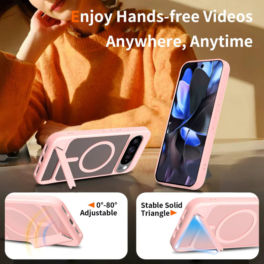 Stoßfeste Google Pixel 9 Pro XL und 10 Pro XL Handyhülle mit integriertem Ständer in Pink, mattes Hautgefühl und Anti-Fingerabdruck-Beschichtung - Bild 2