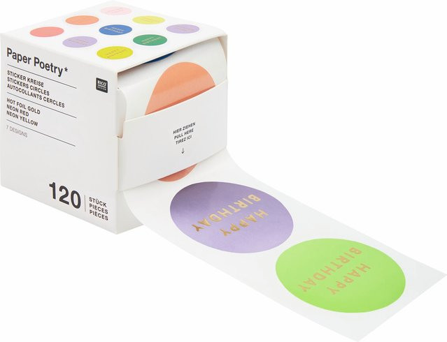 Rico Design Paper Poetry Sticker Happy Birthday Kreise 5,5 cm 120 Stück auf der Rolle - Bild 1