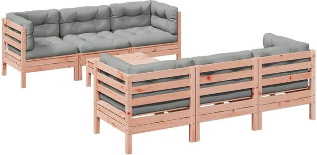 vidaXL 7-tlg. Garten-Sofagarnitur aus Massivholz Douglasie mit Kissen in L-Form, Farbe Braun/Grau - Bild 1