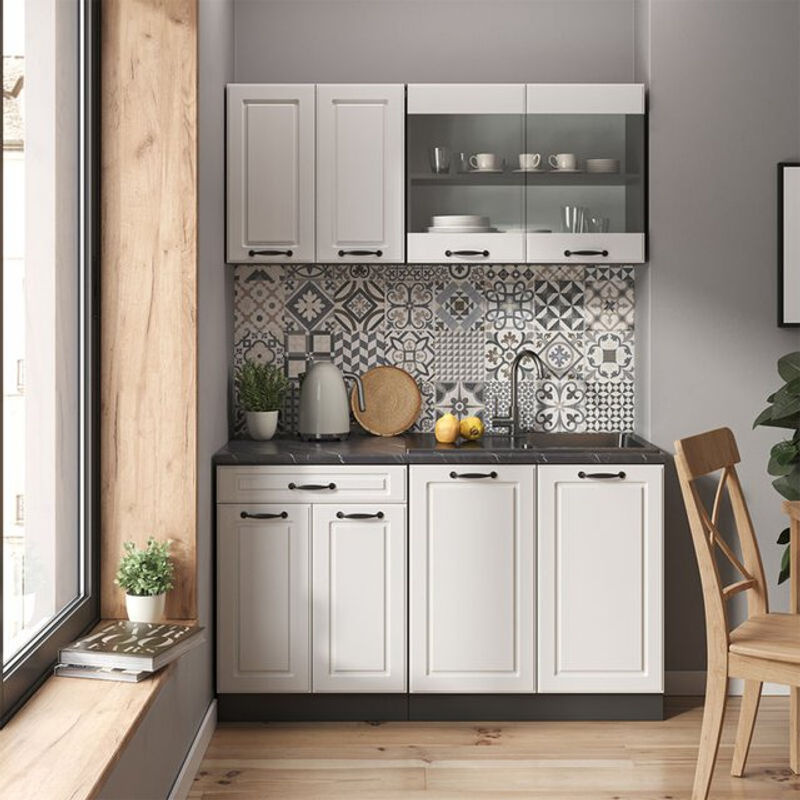 Vicco R-Line Single Küchenzeile Landhaus Stil in Weiß und Anthrazit B/T/H: 140 x 46 x 81,6 cm - Bild 2