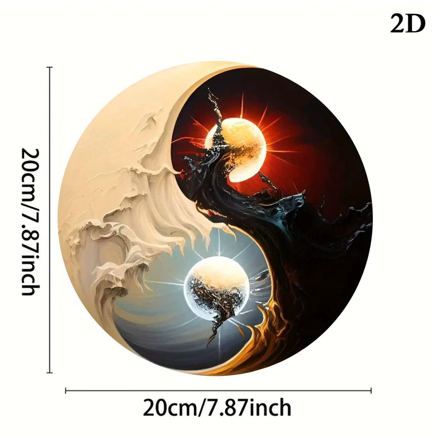 Potdemiel Runde Aluminium-Wandkunst mit Yin-Yang-Design, Mond, Sonne, Wolken und Sternen in Mehrfarbig, Durchmesser: 19,81 cm - Bild 2