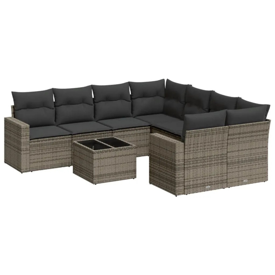 vidaXL 9-teilige Garten-Sofagarnitur in L-Form aus grauem Poly-Rattan mit Kissen und pulverbeschichtetem Stahlgestell - Bild 2