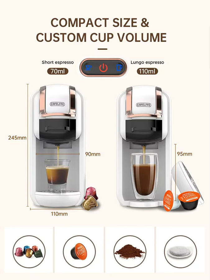 Cafelffe 4-in-1 Kaffeemaschine in Weiß für Nespresso-Kapseln, Dolce Gusto, ESE-Pods und gemahlenen Espresso mit 19 Bar Druck für Heiß- und Kaltgetränke - Bild 3