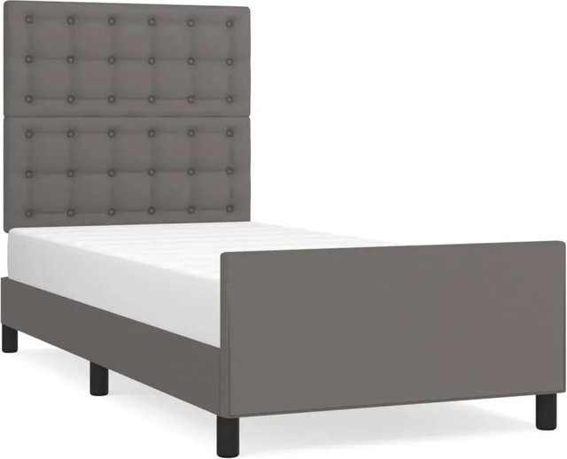 vidaXL Bettgestell mit Kopfteil aus Kunstleder in Grau, B/T/H: 90 x 190 x 128 cm - Bild 1