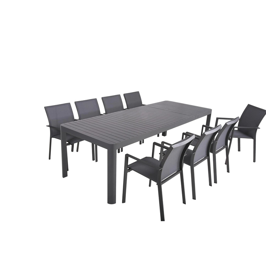 DELUKE Garten-Sitzgruppe ELISA 9-tlg. Gartenmöbel-Set aus Aluminium und Kunststoff in Dunkelgrau mit ausziehbarem Esstisch im Industrial-Design - Bild 2
