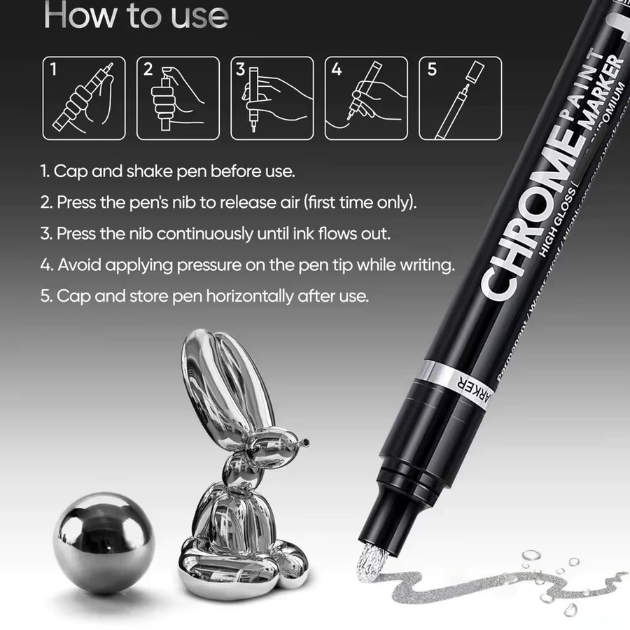 5er Set Chrom Marker für Reparaturen an Keramik, Glas und Metall in Gold und Silber mit 2mm Spitze - Bild 5