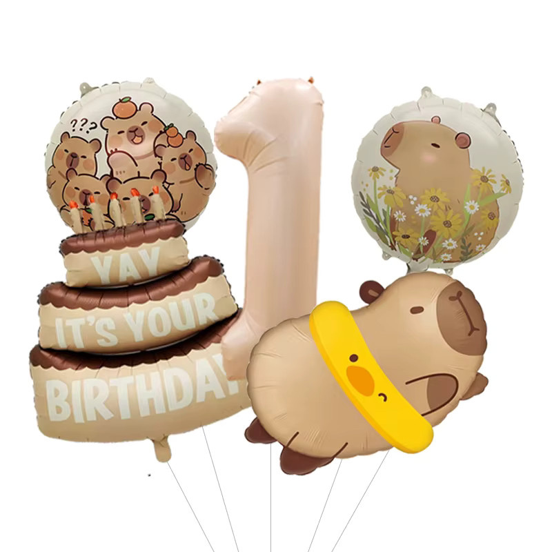 Potdemiel Ballonset mit Vintage Capybara-Porträt Illustration in Braun zur Wanddekoration - Bild 2