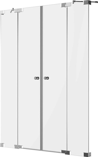 Dusch-Pendeltür Brava 2 Tardis Duschkabine mit 2 Festteilen für Nischenmontage in Chrom und Transparent mit Easy Clean Beschichtung - Bild 1
