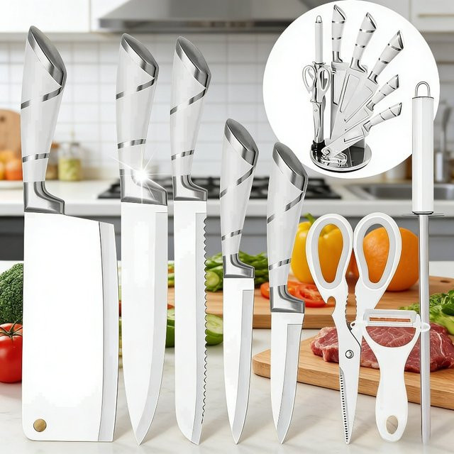 DIFITO 9-teiliges Küchenmesser-Set in Weiß mit Messerblock aus 3Cr13 Stahl - Bild 1