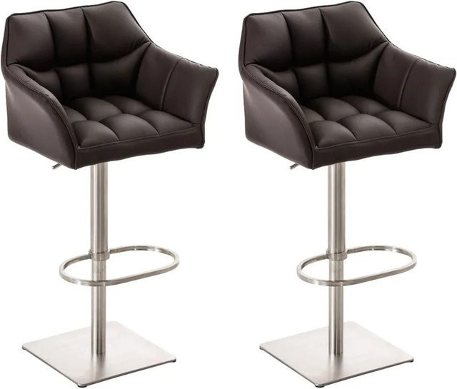 DELUKE 2er Set Barhocker SIHAR in Braun aus Kunstleder, höhenverstellbar und drehbar mit Lehne, B/T/H: 64 x 45 x 88 cm - Bild 1