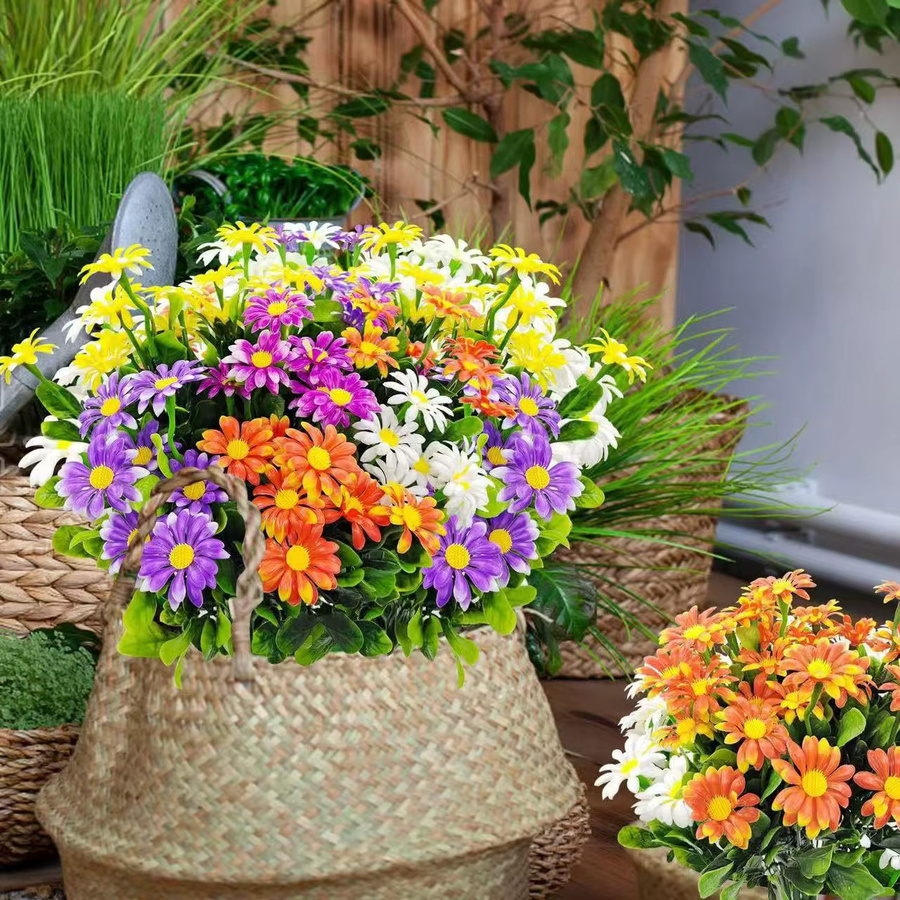 5 oder 10 Stück künstliche Seiden-Gänseblümchen in Gelb und Multicolour für Hochzeitskränze und Tischdekoration - Bild 2