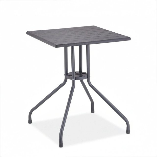 Relaxdays Gartentisch in Holzoptik aus HDPE und Stahl, Grau, B/T/H: 75 x 61 x 61 cm - Bild 1
