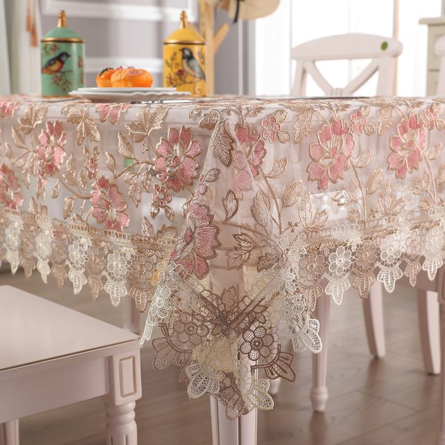 Battilo Spitzen-Tischdecke Coffee Pink mit luxuriöser Bestickung für Esstisch und Couchtisch - Bild 1