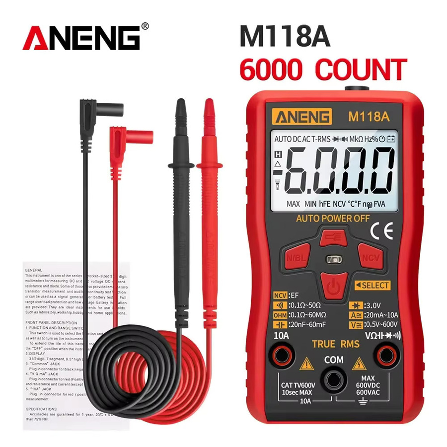 ANENG M118A Digitalmultimeter Mini Multimeter mit 6000 Zählungen für AC Spannung, Kapazität, Widerstand, Diode und NCV Tester in Rot - Bild 7