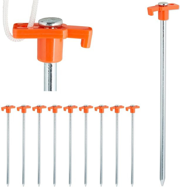 Relaxdays Felsbodenhering 10er Set aus Stahl in Orange, B/T/H: 25 x 4 x 1,5 cm - Bild 1